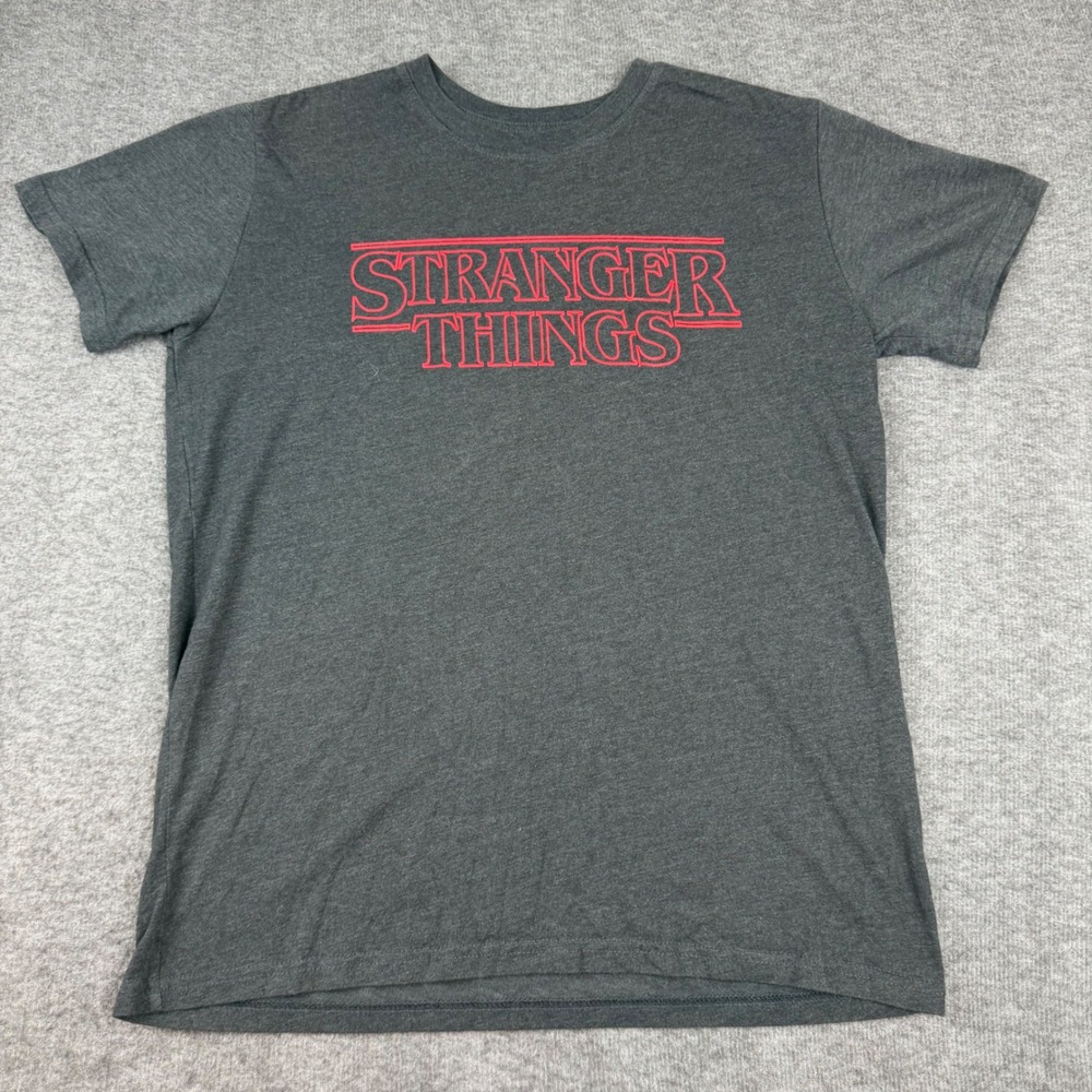 Stranger Things T-Shirt Kids Large Grey Red Graphic Logo Short Sleeve Tee